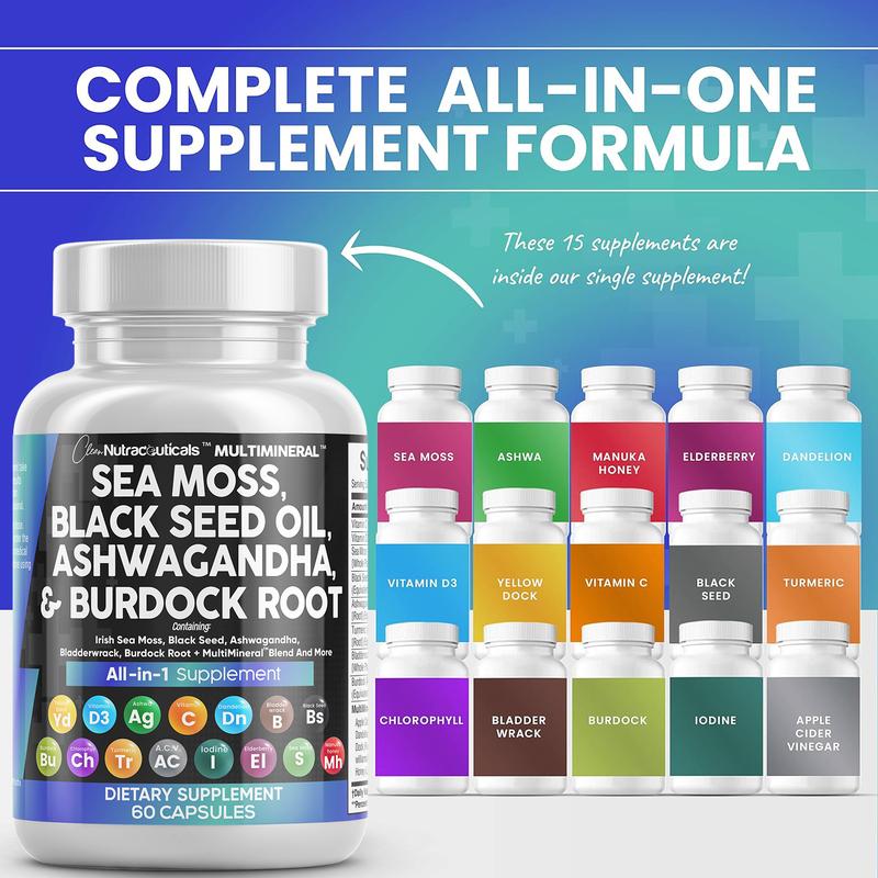 Sea Moss, Black Seed Oil, Ashwagandha & Burdock Root
