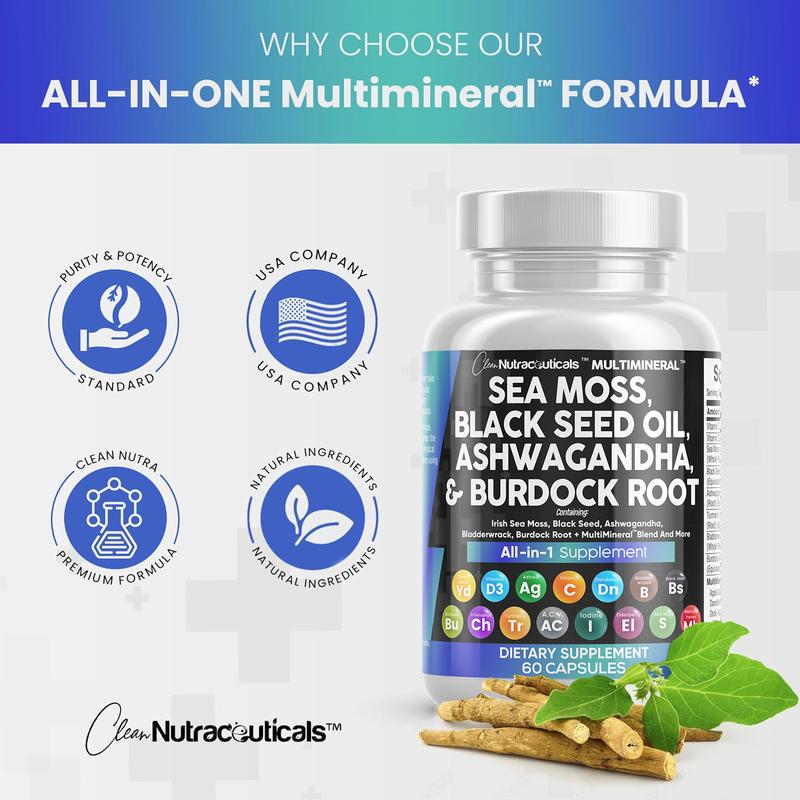 Sea Moss, Black Seed Oil, Ashwagandha & Burdock Root