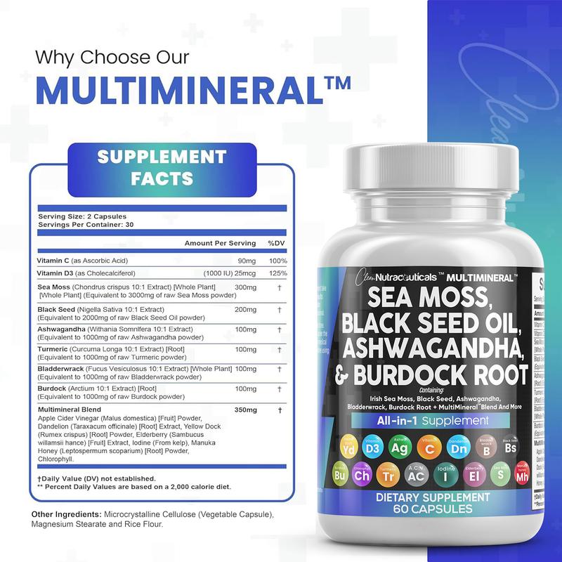 Sea Moss, Black Seed Oil, Ashwagandha & Burdock Root
