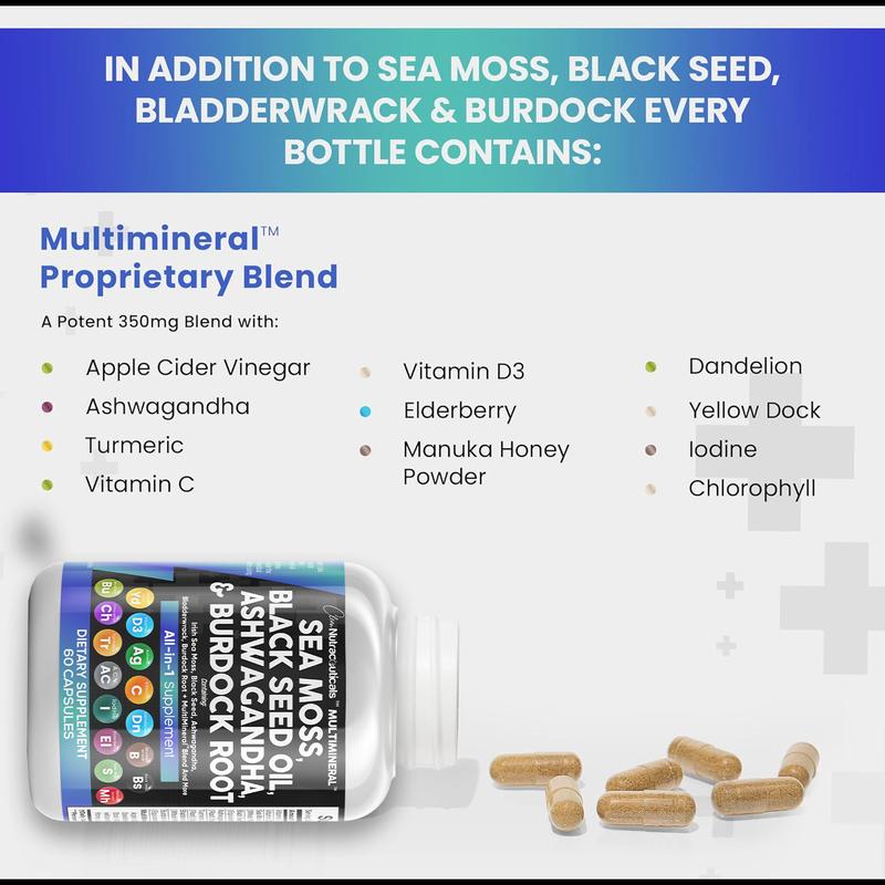 Sea Moss, Black Seed Oil, Ashwagandha & Burdock Root