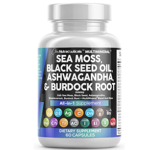 Sea Moss, Black Seed Oil, Ashwagandha & Burdock Root