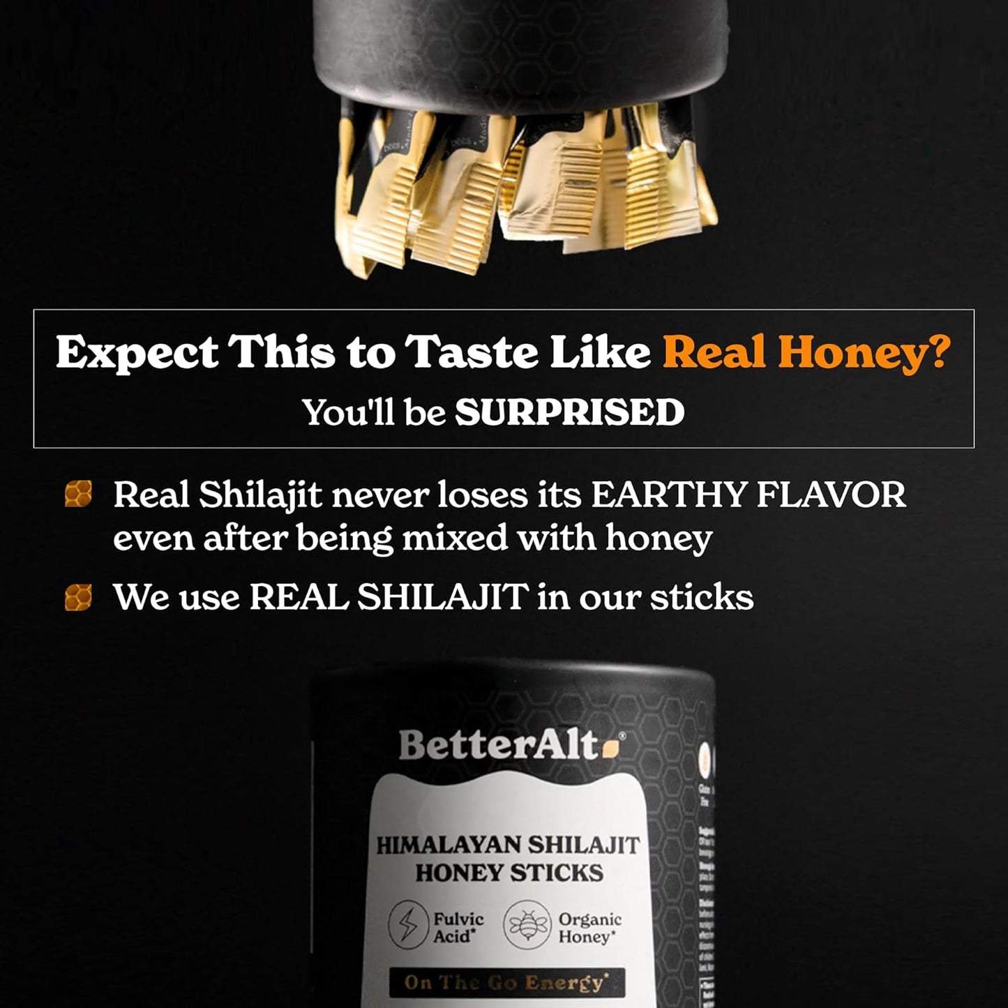 Shilajit Honey Sticks | Pure Himalayan Resin, Raw Honey & Saffron